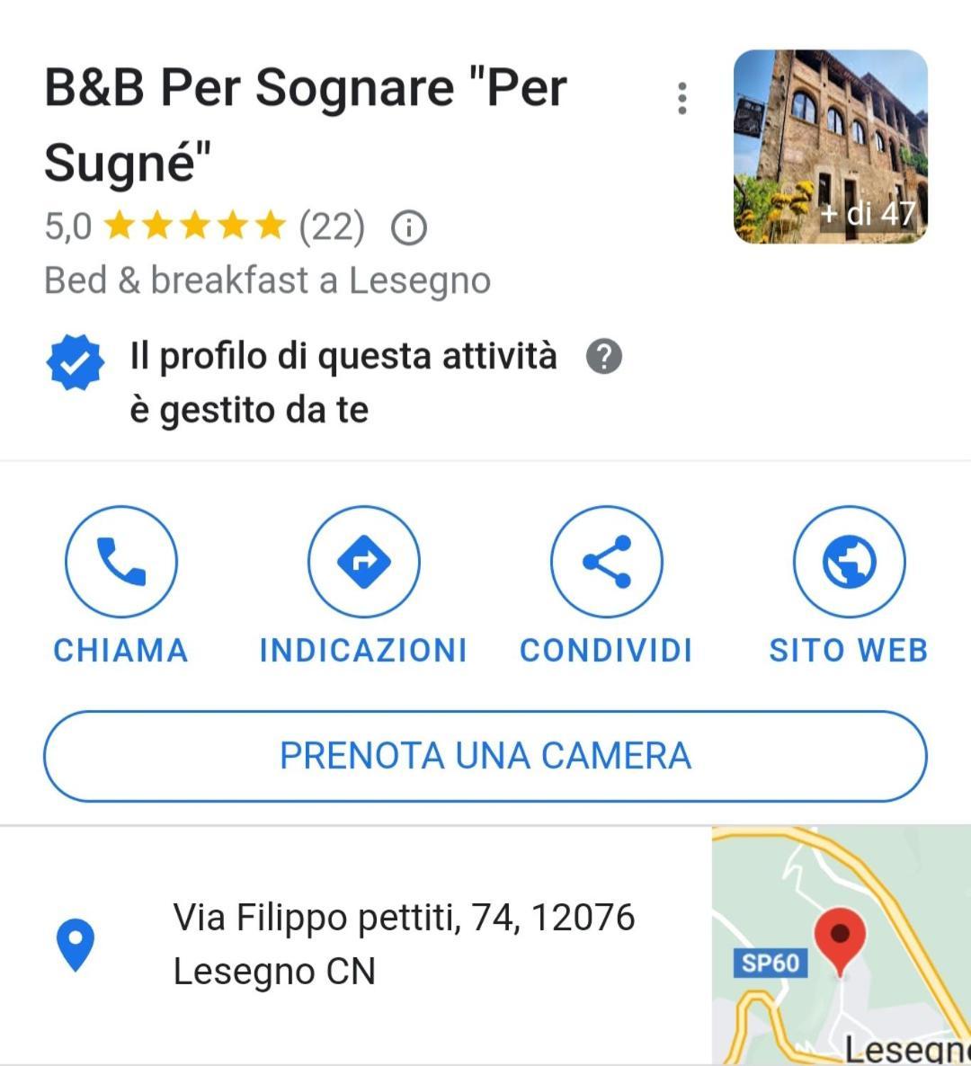 Bed and Breakfast Per Sognare Per Sugne Lesegno Exteriér fotografie